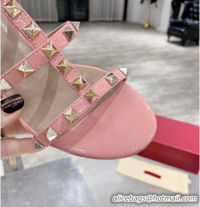 Good Product Valentino Rockstud Patent Leather Slide Sandal 6cm 061535 Pale Pink