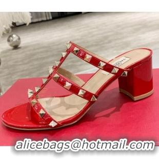 Low Price Valentino Rockstud Patent Leather Slide Sandal 6cm 061535 Red