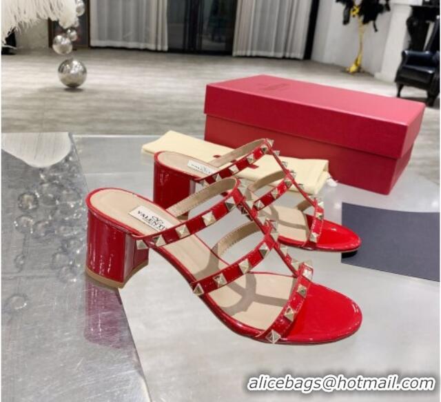 Low Price Valentino Rockstud Patent Leather Slide Sandal 6cm 061535 Red