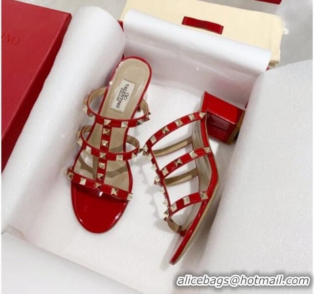 Low Price Valentino Rockstud Patent Leather Slide Sandal 6cm 061535 Red