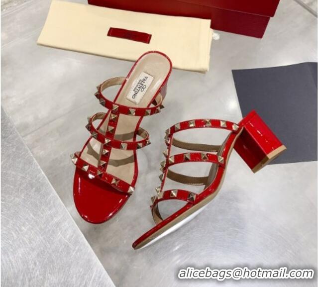 Low Price Valentino Rockstud Patent Leather Slide Sandal 6cm 061535 Red