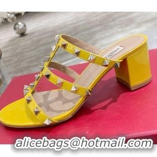 Low Cost Valentino Rockstud Patent Leather Slide Sandal 6cm 061535 Yellow