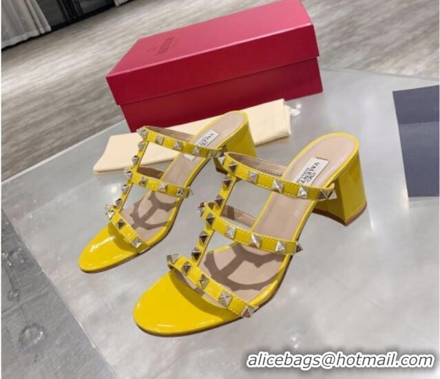 Low Cost Valentino Rockstud Patent Leather Slide Sandal 6cm 061535 Yellow