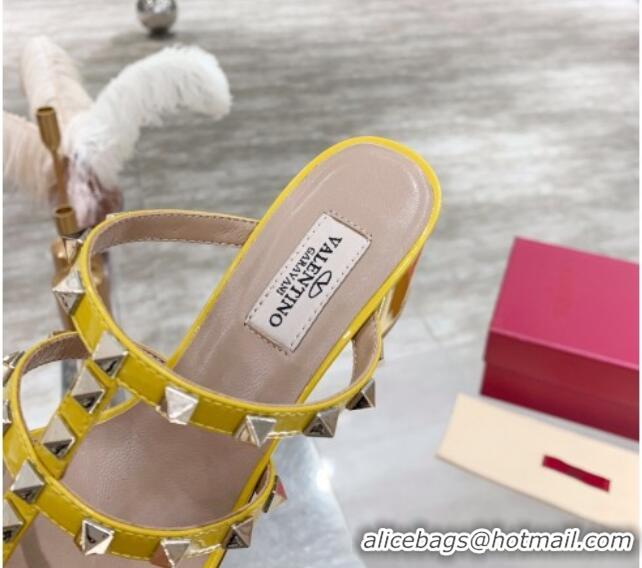 Low Cost Valentino Rockstud Patent Leather Slide Sandal 6cm 061535 Yellow