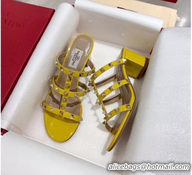 Low Cost Valentino Rockstud Patent Leather Slide Sandal 6cm 061535 Yellow