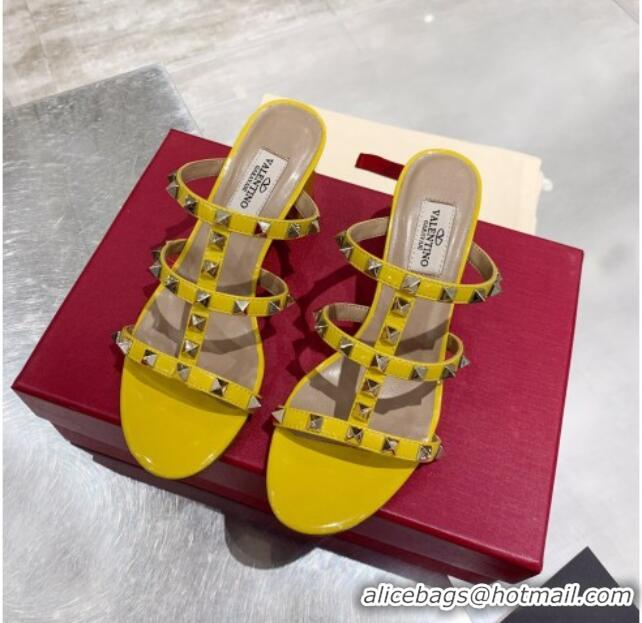 Low Cost Valentino Rockstud Patent Leather Slide Sandal 6cm 061535 Yellow