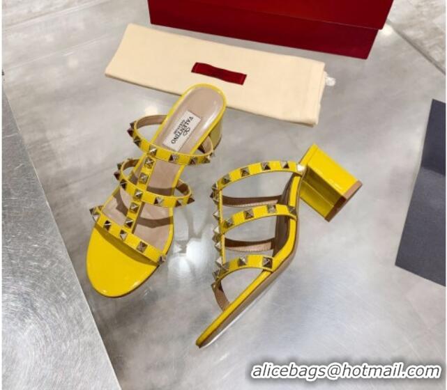 Low Cost Valentino Rockstud Patent Leather Slide Sandal 6cm 061535 Yellow