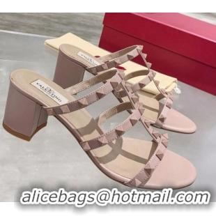 Good Product Valentino Rockstud Matte Calfskin Slide Sandal 6cm 061535 Nude Pink