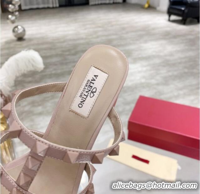 Good Product Valentino Rockstud Matte Calfskin Slide Sandal 6cm 061535 Nude Pink