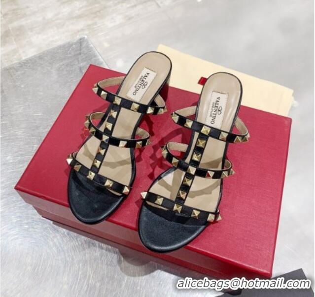 Super Quality Valentino Rockstud Calfskin Slide Sandal 6cm Black 061540