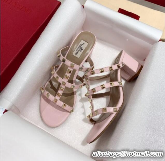 Best Quality Valentino Rockstud Calfskin Slide Sandal 6cm Light Pink 061541