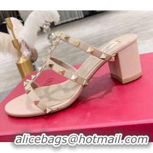 Best Price Valentino Rockstud Calfskin Slide Sandal 6cm Pale Pink 061544