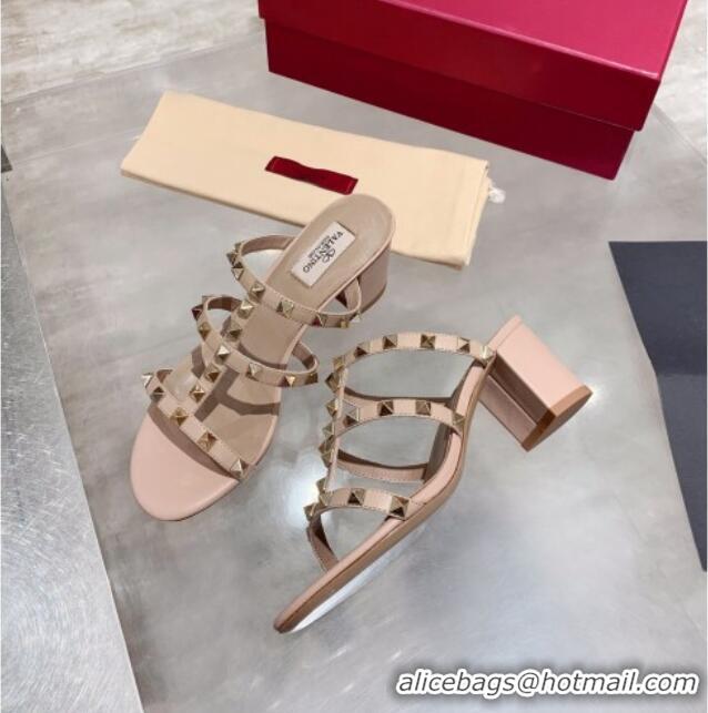 Best Price Valentino Rockstud Calfskin Slide Sandal 6cm Pale Pink 061544