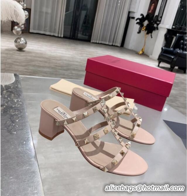 Best Price Valentino Rockstud Calfskin Slide Sandal 6cm Pale Pink 061544