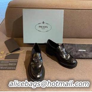 Grade Quality Prada Monolith Brushed Leather Rounded Loafers 071277 Black 2021