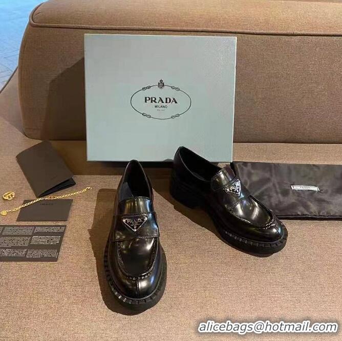 Grade Quality Prada Monolith Brushed Leather Rounded Loafers 071277 Black 2021