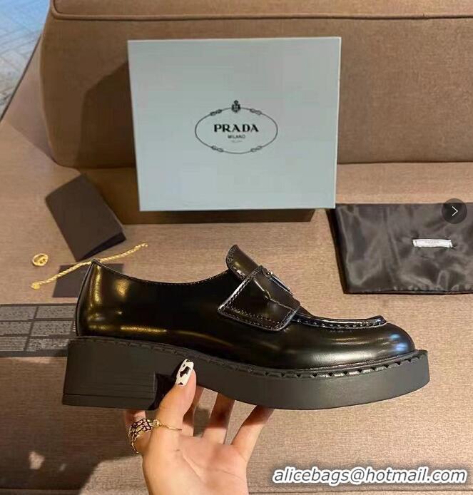 Grade Quality Prada Monolith Brushed Leather Rounded Loafers 071277 Black 2021