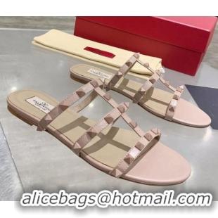 Low Cost Valentino Rockstud Matte Calfskin Flat Slide Sandal 061555 Nude Pink 2021