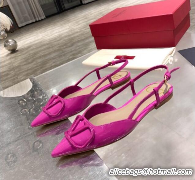 Best Price Valentino VLogo One-Tone Patent Leather Slingback Ballet Flat 061564 Purple 2021