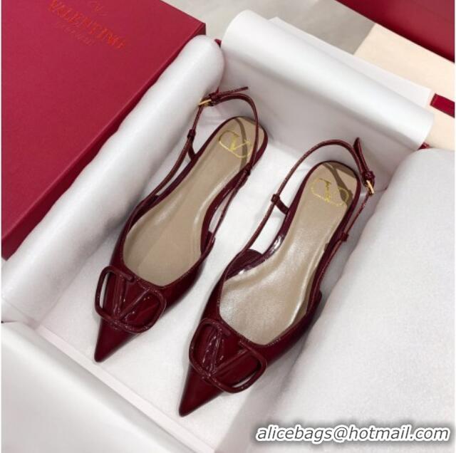 Good Quality Valentino VLogo One-Tone Patent Leather Slingback Ballet Flat 061565 Burgundy