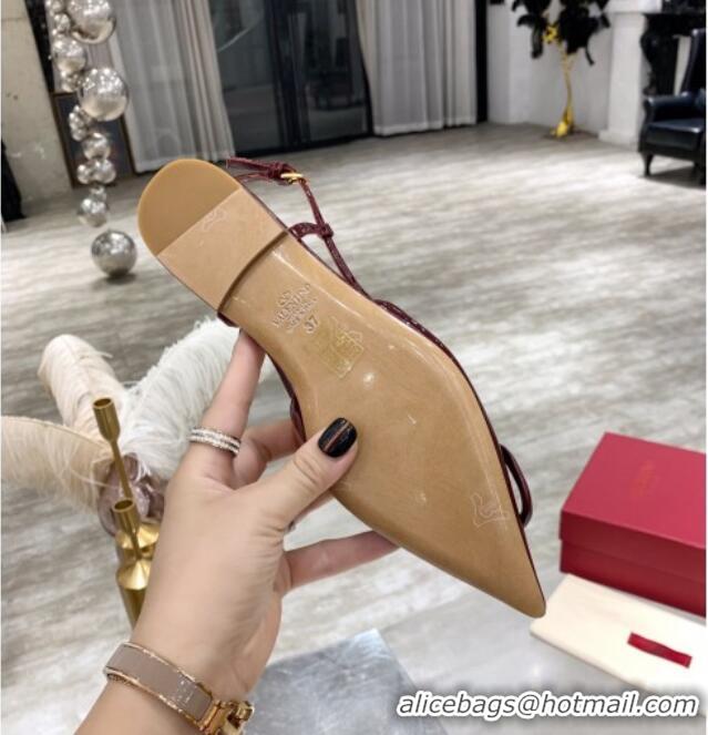 Good Quality Valentino VLogo One-Tone Patent Leather Slingback Ballet Flat 061565 Burgundy