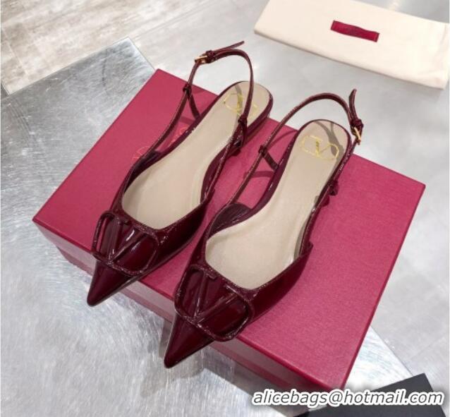 Good Quality Valentino VLogo One-Tone Patent Leather Slingback Ballet Flat 061565 Burgundy