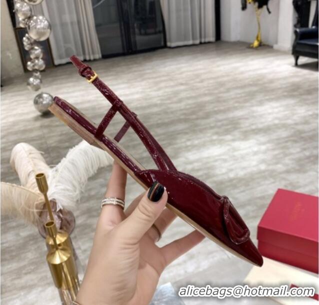 Good Quality Valentino VLogo One-Tone Patent Leather Slingback Ballet Flat 061565 Burgundy