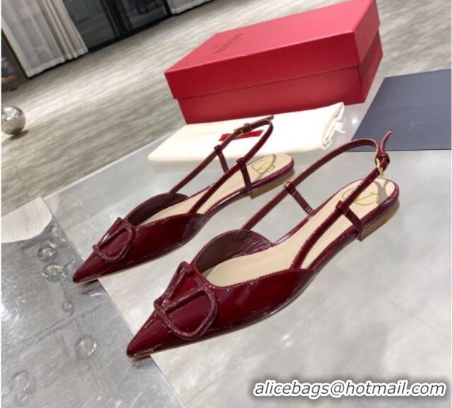 Good Quality Valentino VLogo One-Tone Patent Leather Slingback Ballet Flat 061565 Burgundy