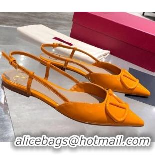 Top Design Valentino VLogo One-Tone Patent Leather Slingback Ballet Flat 061565 Orange