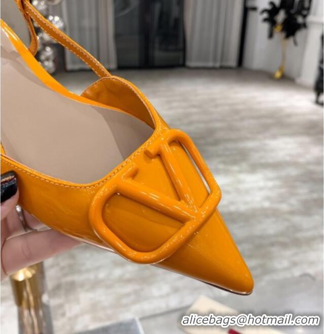 Top Design Valentino VLogo One-Tone Patent Leather Slingback Ballet Flat 061565 Orange