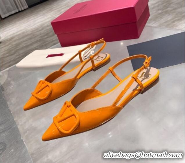 Top Design Valentino VLogo One-Tone Patent Leather Slingback Ballet Flat 061565 Orange