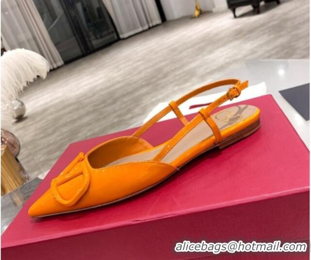 Top Design Valentino VLogo One-Tone Patent Leather Slingback Ballet Flat 061565 Orange