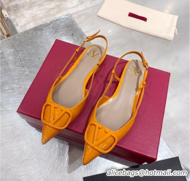 Top Design Valentino VLogo One-Tone Patent Leather Slingback Ballet Flat 061565 Orange