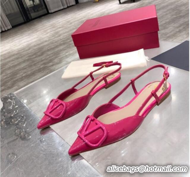 Cheap Price Valentino VLogo One-Tone Patent Leather Slingback Ballet Flat 061565 Hot Pink