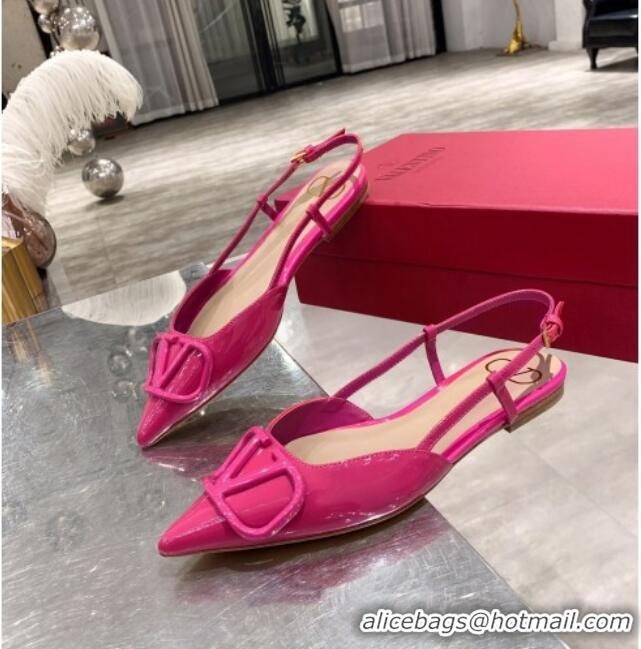 Cheap Price Valentino VLogo One-Tone Patent Leather Slingback Ballet Flat 061565 Hot Pink