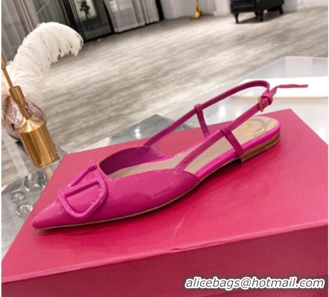 Cheap Price Valentino VLogo One-Tone Patent Leather Slingback Ballet Flat 061565 Hot Pink