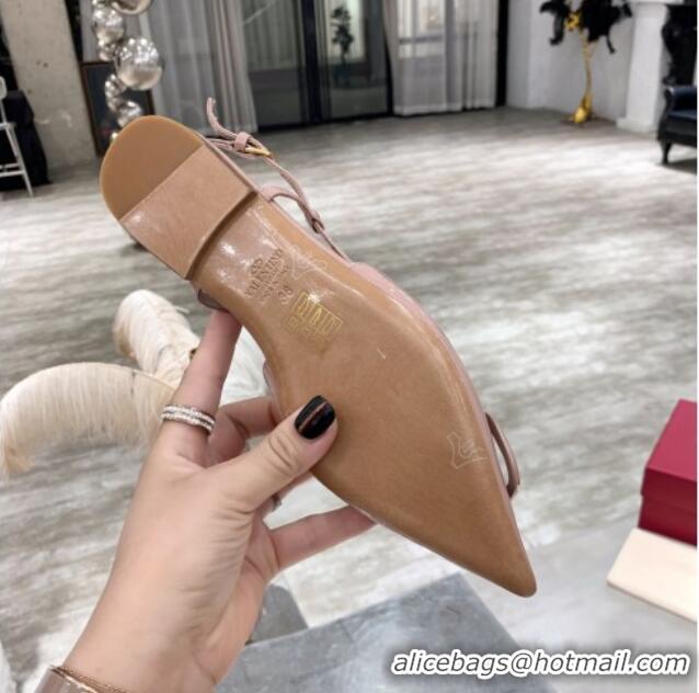 Luxury Cheap Valentino VLogo One-Tone Patent Leather Slingback Ballet Flat 061565 Nude