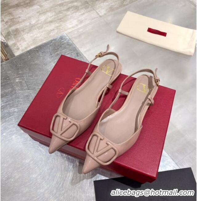 Luxury Cheap Valentino VLogo One-Tone Patent Leather Slingback Ballet Flat 061565 Nude