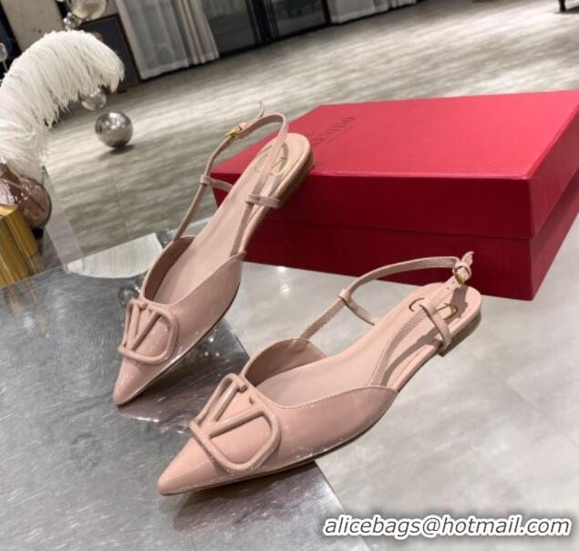 Luxury Cheap Valentino VLogo One-Tone Patent Leather Slingback Ballet Flat 061565 Nude