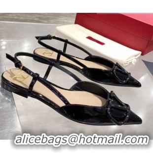 Popular Style Valentino VLogo One-Tone Patent Leather Slingback Ballet Flat 061565 Black