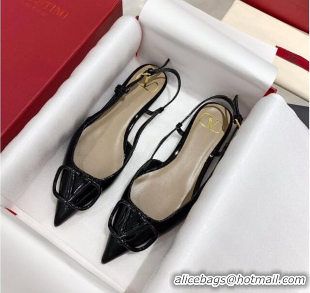 Popular Style Valentino VLogo One-Tone Patent Leather Slingback Ballet Flat 061565 Black