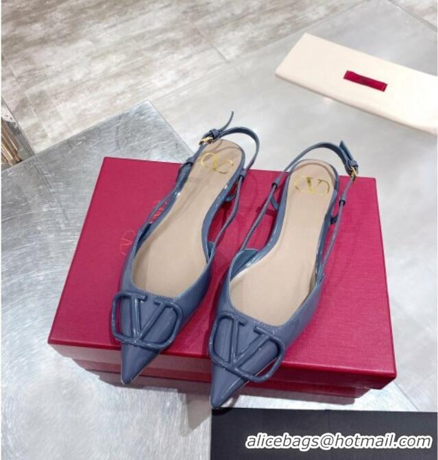 Good Taste Valentino VLogo One-Tone Patent Leather Slingback Ballet Flat 061565 Blue