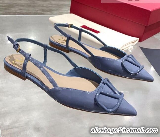 Good Taste Valentino VLogo One-Tone Patent Leather Slingback Ballet Flat 061565 Blue