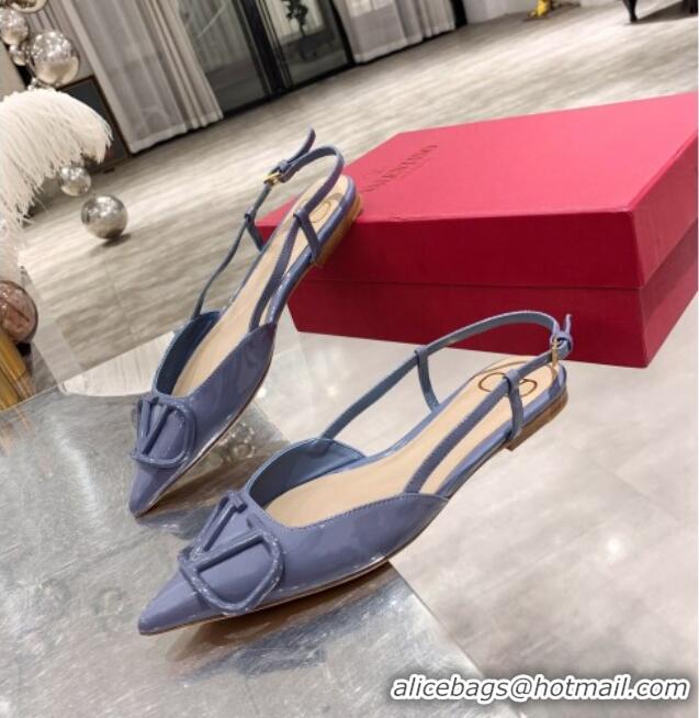 Good Taste Valentino VLogo One-Tone Patent Leather Slingback Ballet Flat 061565 Blue