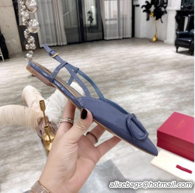 Good Taste Valentino VLogo One-Tone Patent Leather Slingback Ballet Flat 061565 Blue