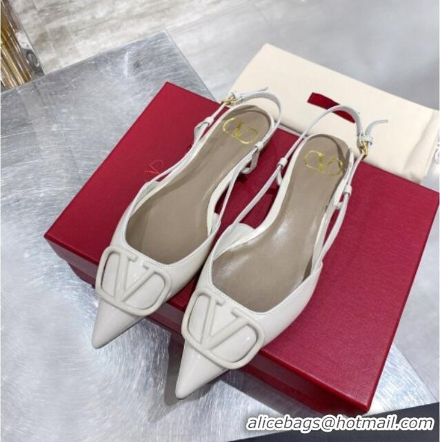 Top Quality Valentino VLogo One-Tone Patent Leather Slingback Ballet Flat 061565 White