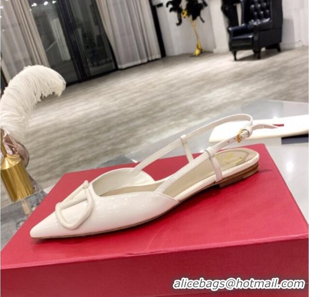 Top Quality Valentino VLogo One-Tone Patent Leather Slingback Ballet Flat 061565 White