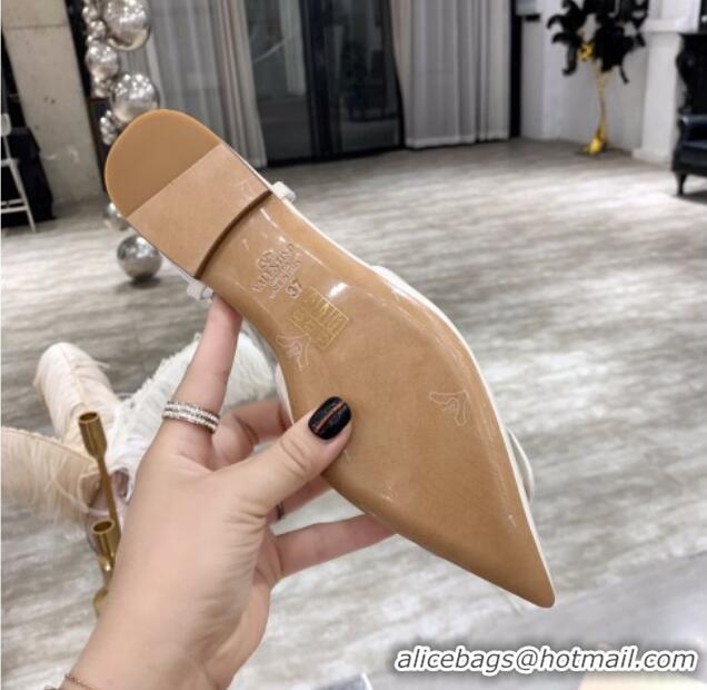 Top Quality Valentino VLogo One-Tone Patent Leather Slingback Ballet Flat 061565 White