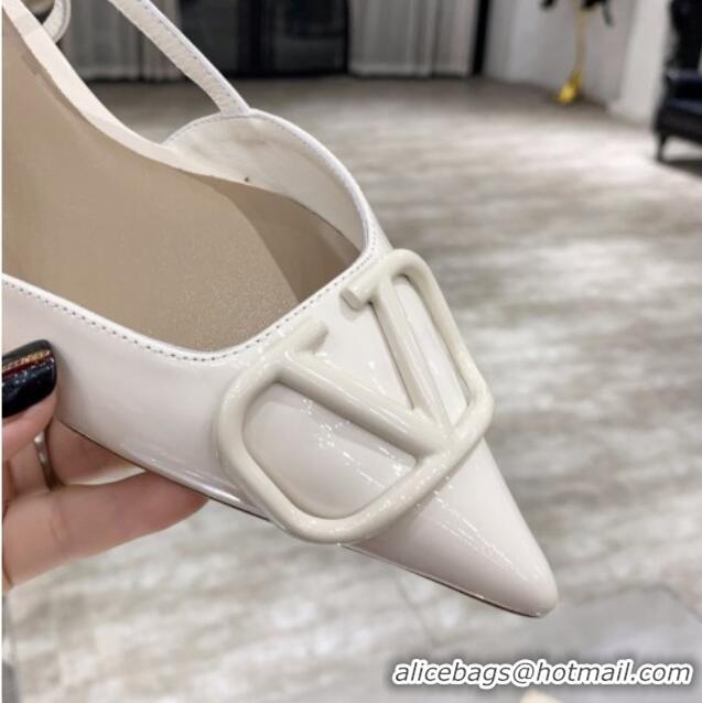 Top Quality Valentino VLogo One-Tone Patent Leather Slingback Ballet Flat 061565 White