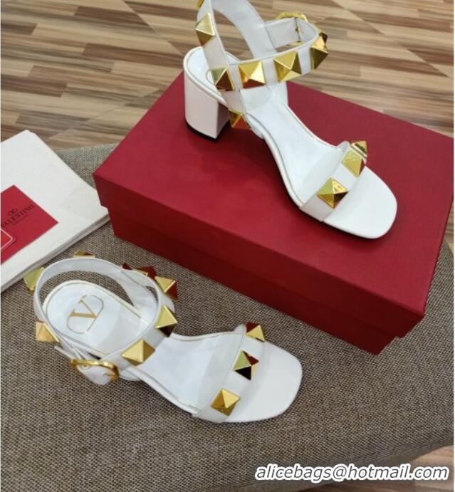 Unique Style Valentino Rockstud Mid-Heel Sandals 6cm 070576 White